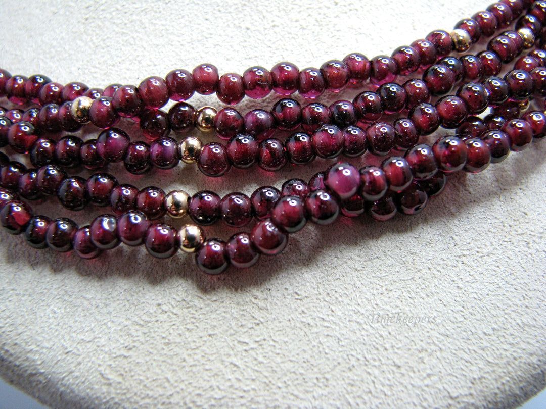 j281 Beautiful Vintage Garnet Bead 5 Strand Necklace with 14k Clasp &amp; Beads