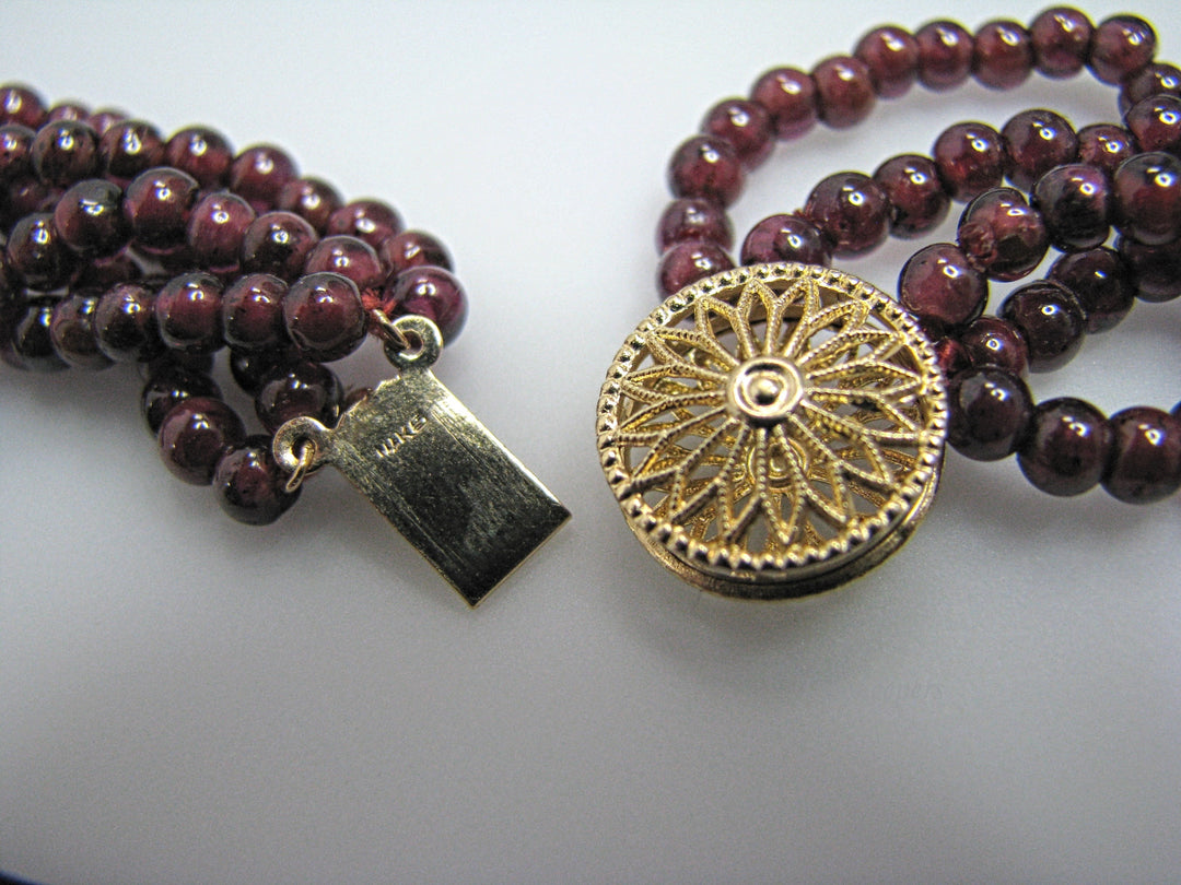 j281 Beautiful Vintage Garnet Bead 5 Strand Necklace with 14k Clasp &amp; Beads