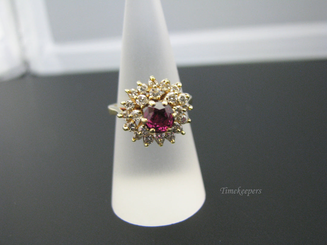 c807 Stunning Vintage Ring in 18k Yellow Gold with Center Ruby and Diamonds