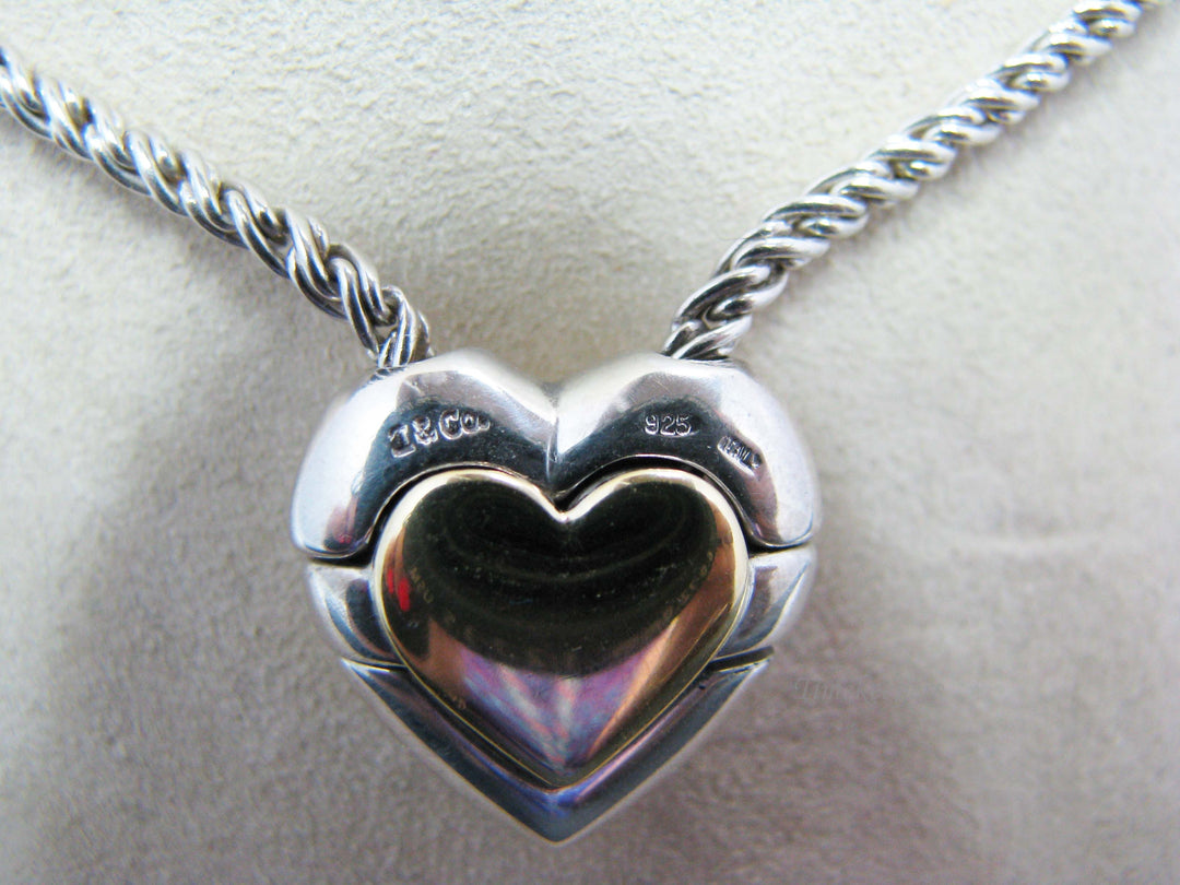 b213 Stunning Sterling Silver &amp; 18kt Yellow Gold Tiffany &amp; Co. Heart Puzzle pendant &amp; necklace