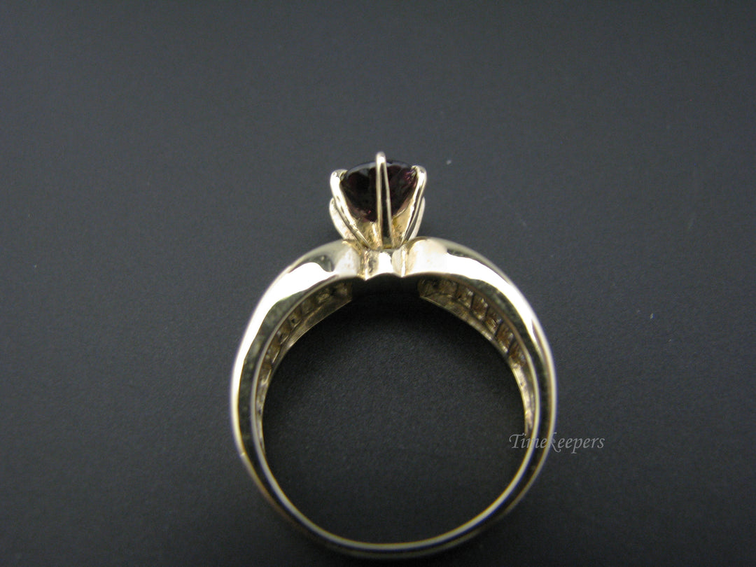 c810 Beautiful Ruby Ring in 14k Yellow Gold with CZ's down both sides