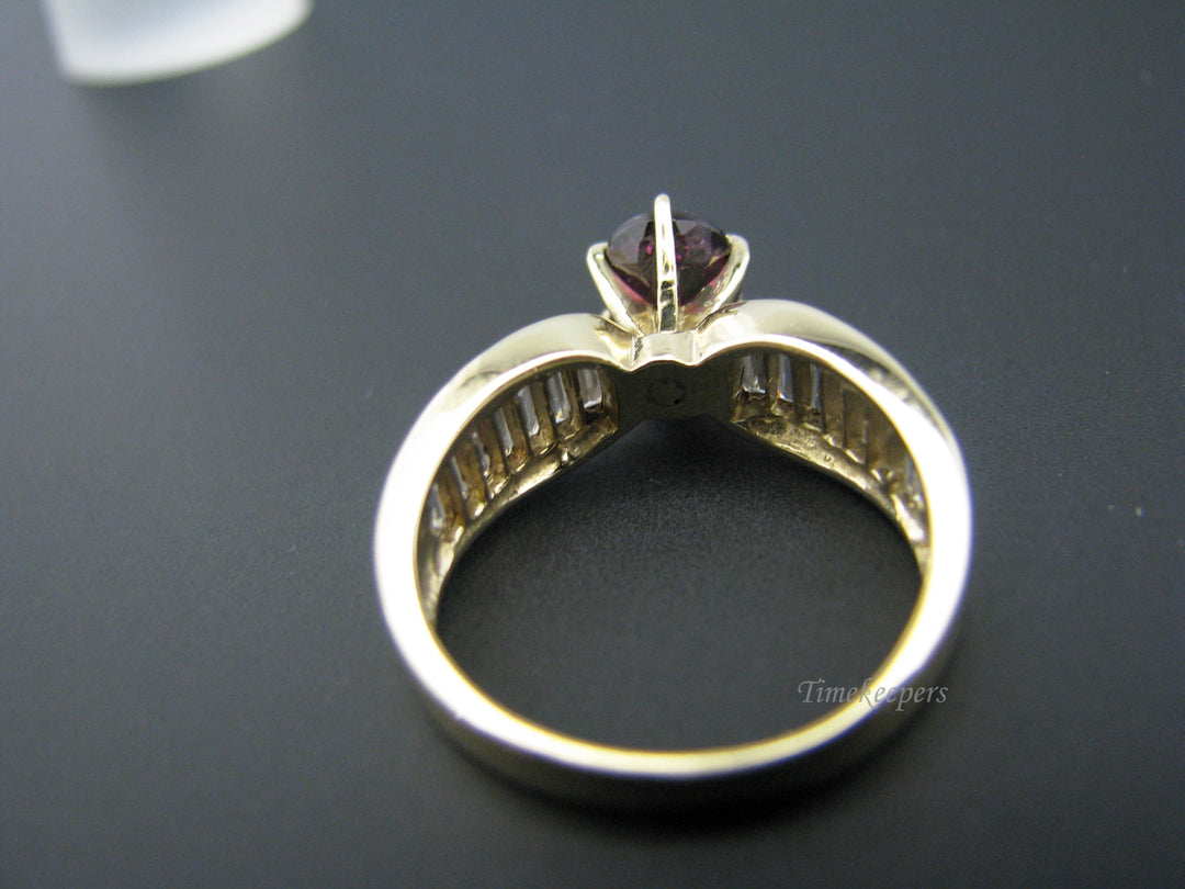 c810 Beautiful Ruby Ring in 14k Yellow Gold with CZ's down both sides