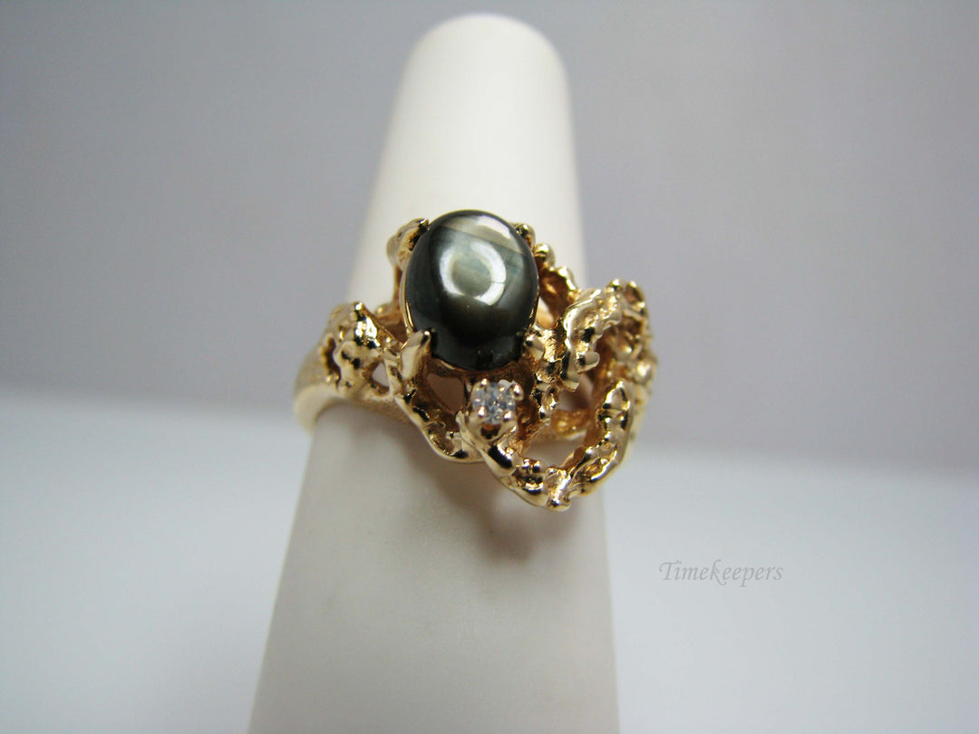 b225 Gorgeous 14kt Yellow Gold Black Star Sapphire Ring