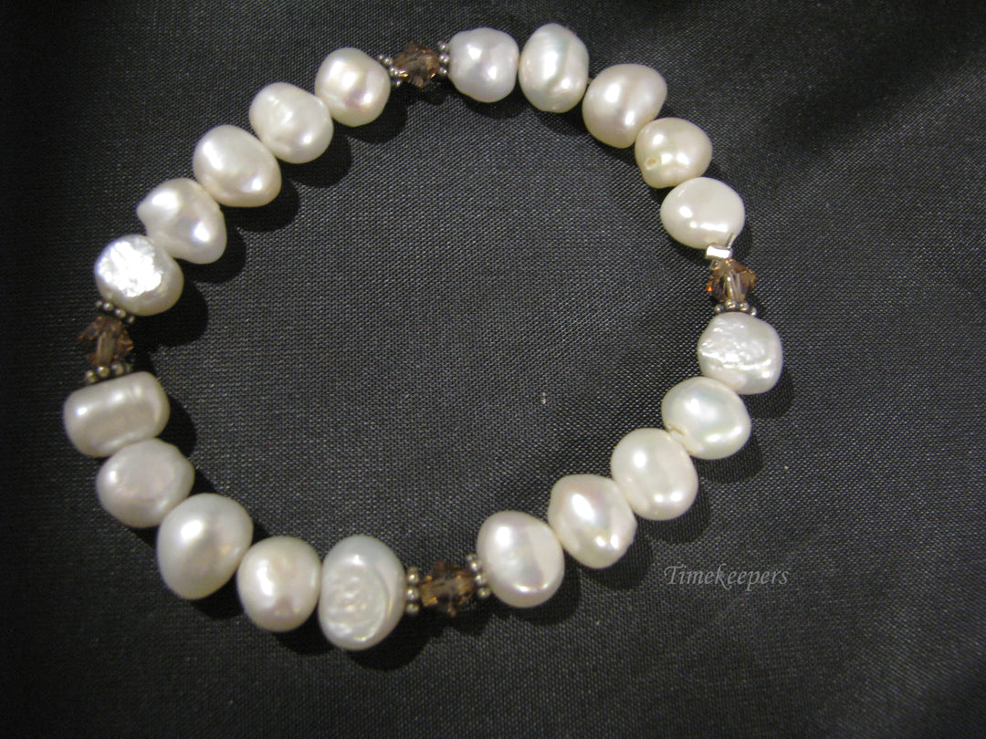 c838 Lovely Stretch Pearl and Citrine Bead Bracelet