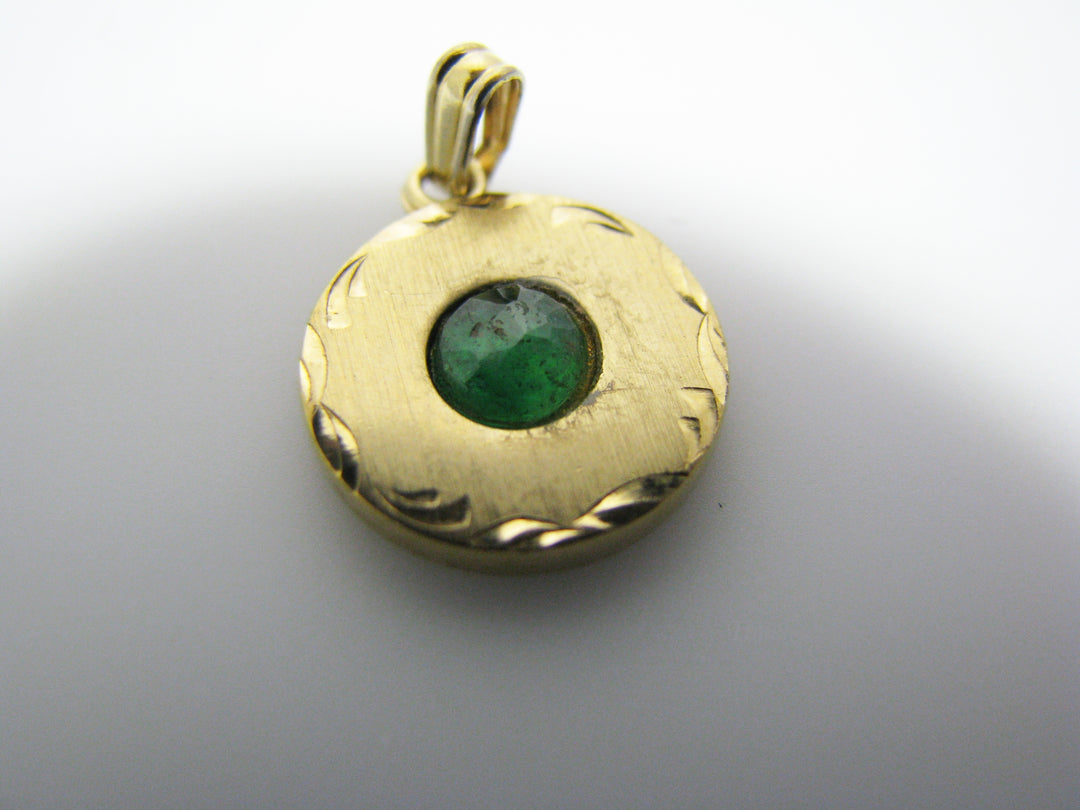 c835 Vintage LaMode Pendant / Charm with Green Stone in 12k Gold Filled