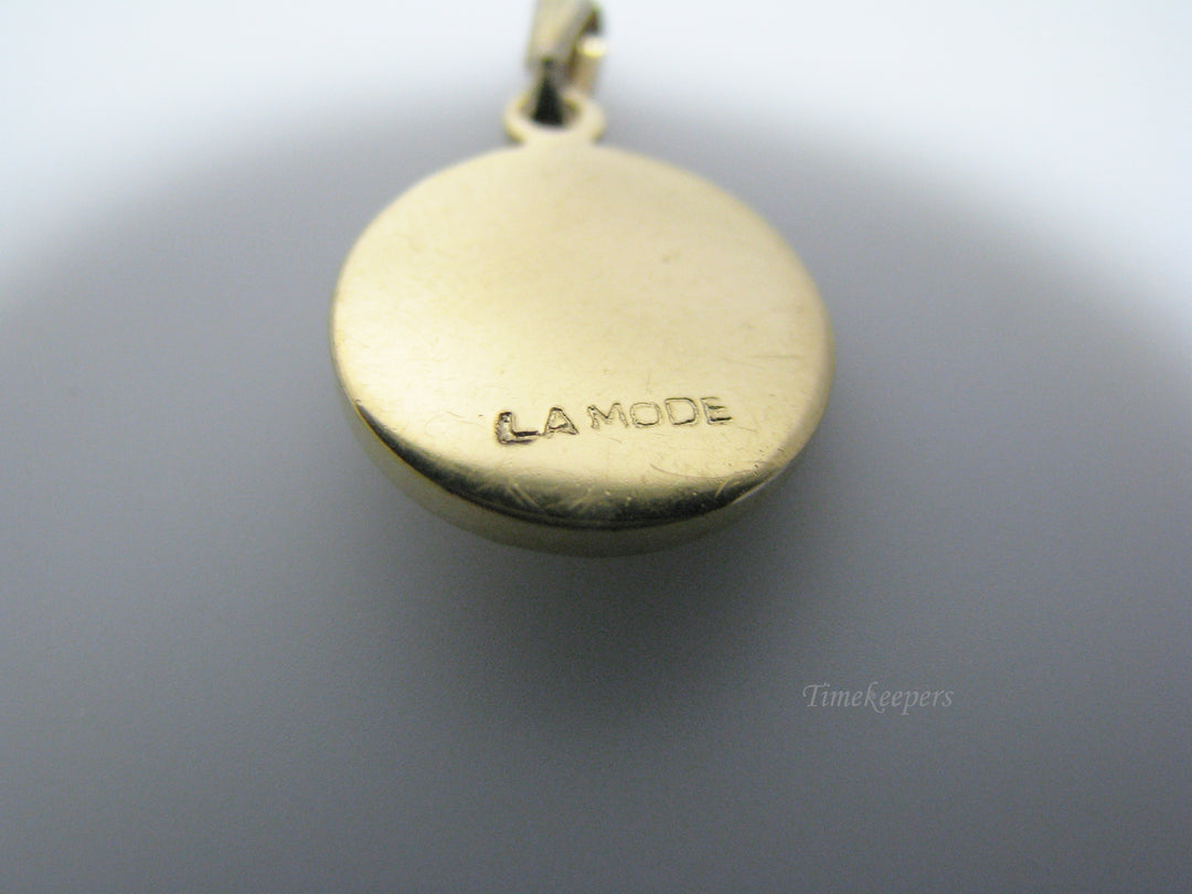 c835 Vintage LaMode Pendant / Charm with Green Stone in 12k Gold Filled