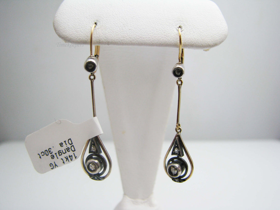 b284 Antique 14kt Yellow Gold Diamond dangle earrings