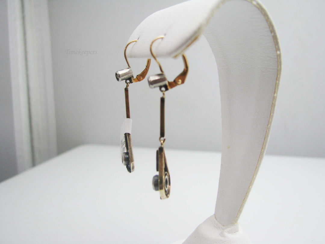 b284 Antique 14kt Yellow Gold Diamond dangle earrings