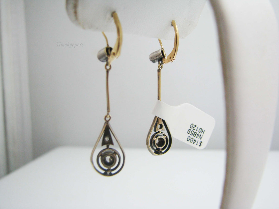 b284 Antique 14kt Yellow Gold Diamond dangle earrings