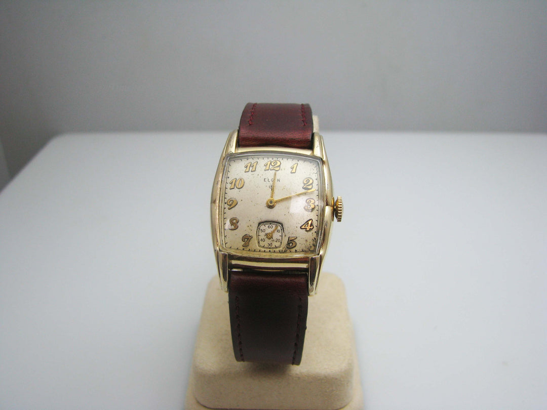 f057 Vintage Elgin 10K Gold Filled Mechanical Men's Wrist Watch