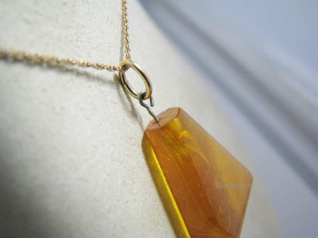 c919 Amazing Honey Amber Pendant on 14k Yellow Gold Chain