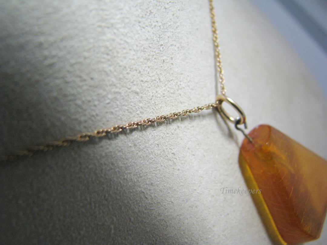 c919 Amazing Honey Amber Pendant on 14k Yellow Gold Chain
