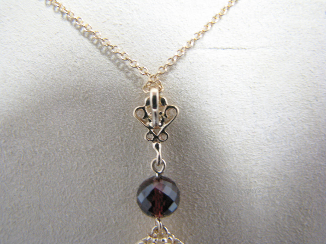 c926 Unique Garnet And Gold Ball Pendant on 17" Fancy Chain all in 14k Gold