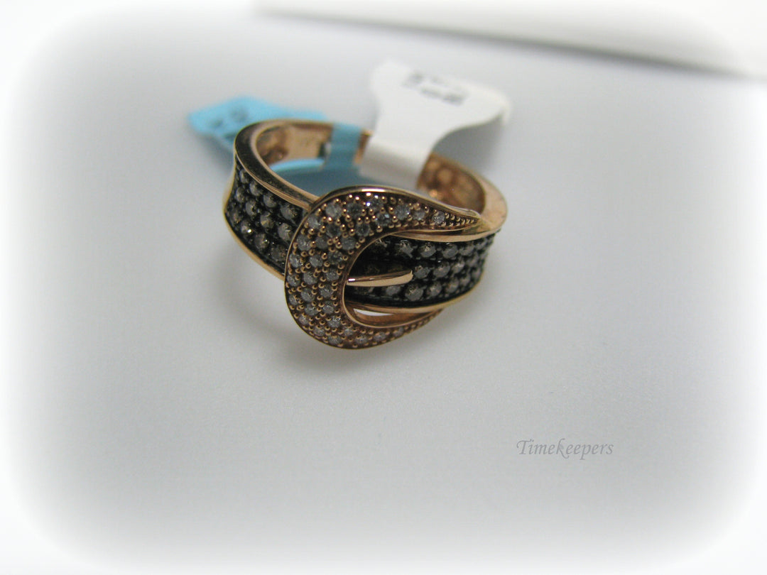H033 Stunning 14k Rose Gold White and Black Diamonds Buckle Ring