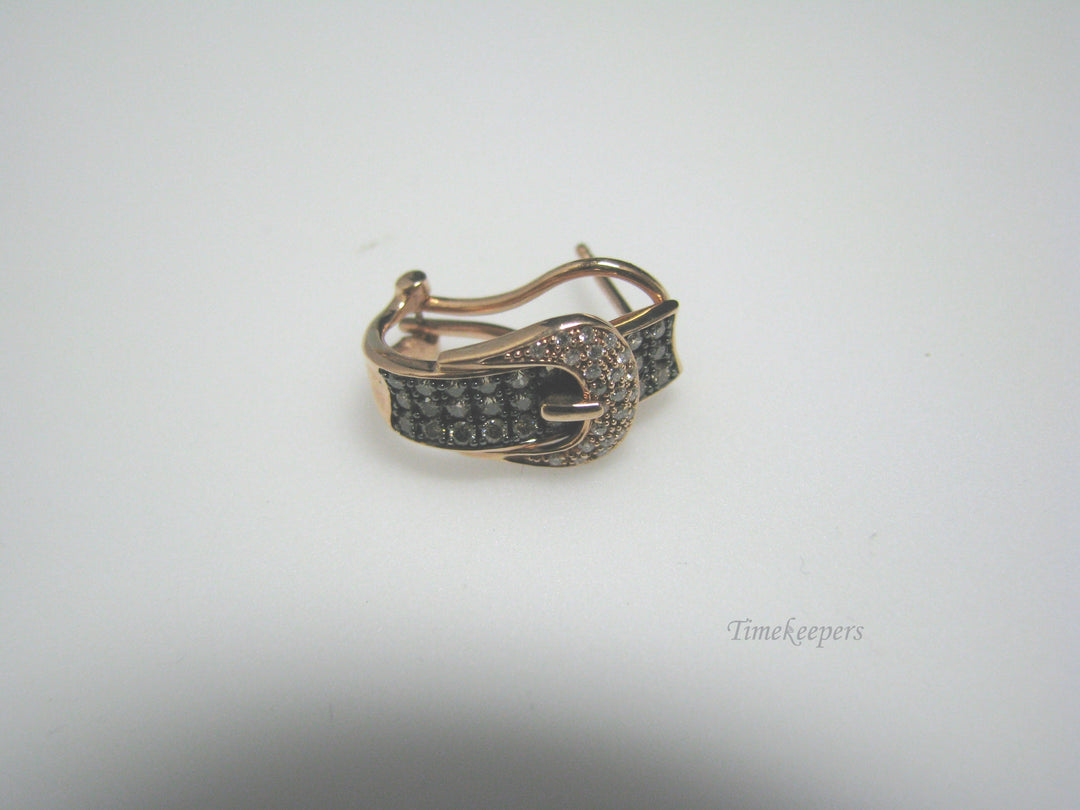 H034 Stunning 14k Rose Gold White and Black Diamonds Buckle Earrings