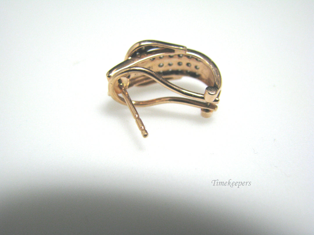 H034 Stunning 14k Rose Gold White and Black Diamonds Buckle Earrings