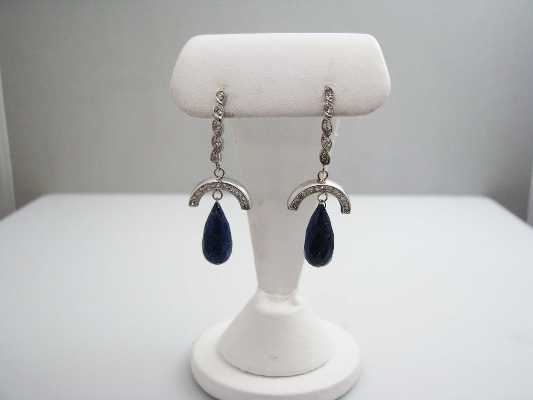 b521 Dazzling 18kt White Gold Diamond and Lapis Lazuli Drop earrings