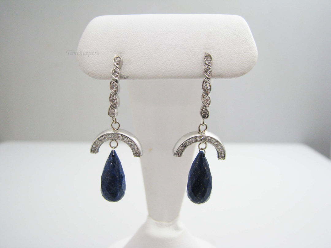 b521 Dazzling 18kt White Gold Diamond and Lapis Lazuli Drop earrings