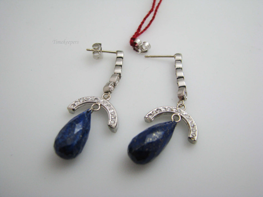 b521 Dazzling 18kt White Gold Diamond and Lapis Lazuli Drop earrings