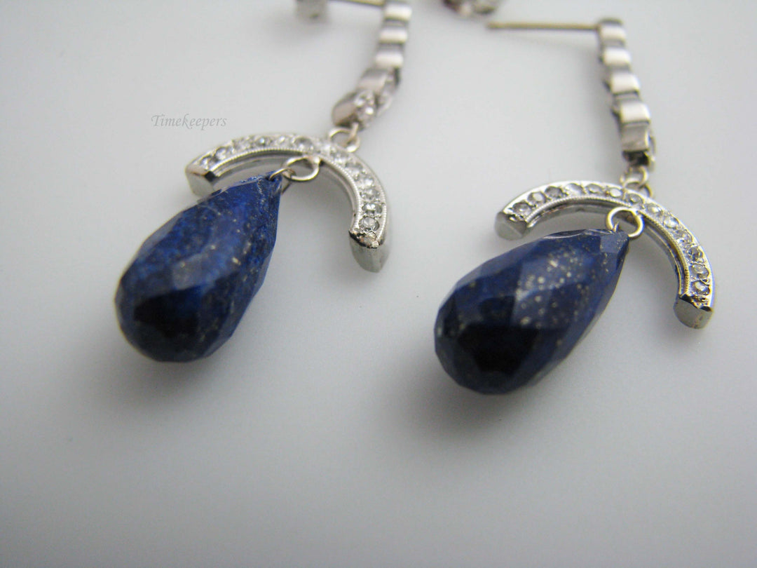 b521 Dazzling 18kt White Gold Diamond and Lapis Lazuli Drop earrings