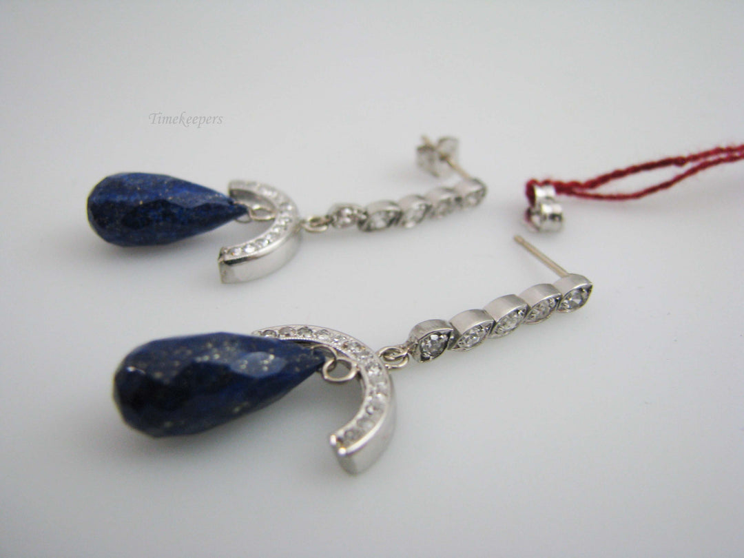 b521 Dazzling 18kt White Gold Diamond and Lapis Lazuli Drop earrings