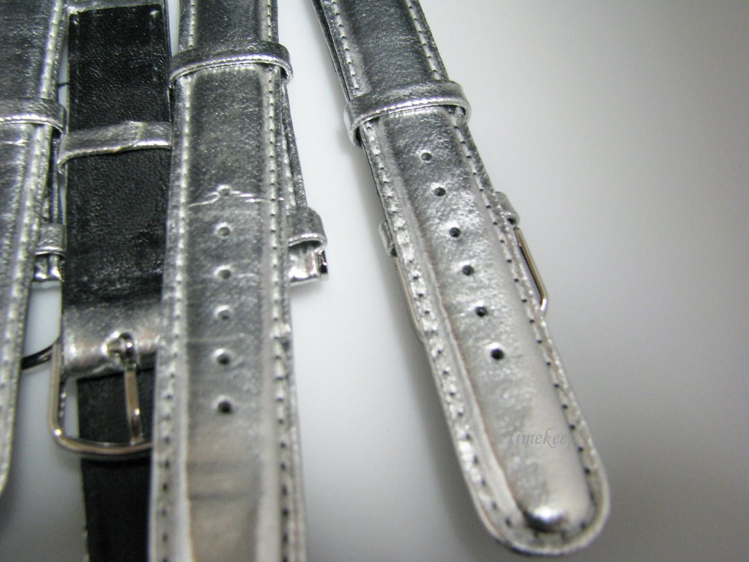 Lot of 10 Stitched Shiny Silver Leather Watch Bands 16 mm