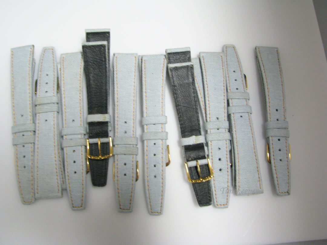 Lot of 10 Stitched Light Blue Denim/ Leather Watch Bands 18 mm