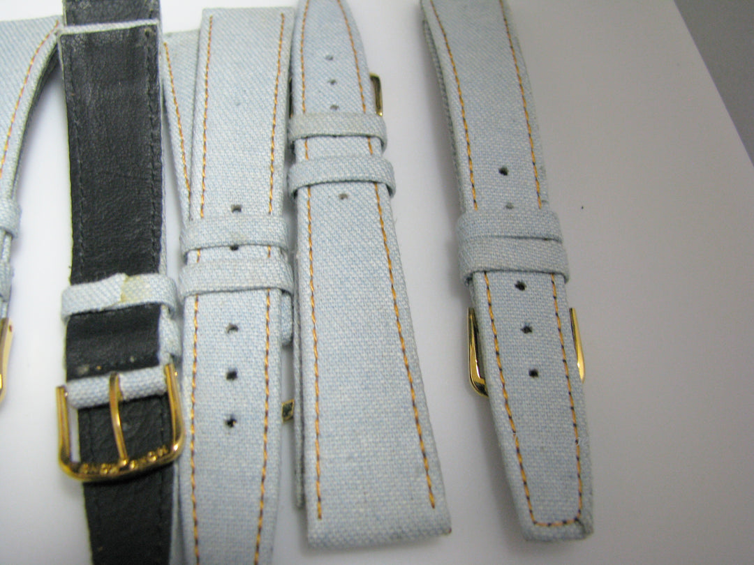 Lot of 10 Stitched Light Blue Denim/ Leather Watch Bands 18 mm