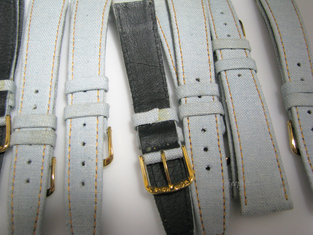 Lot of 10 Stitched Light Blue Denim/ Leather Watch Bands 18 mm