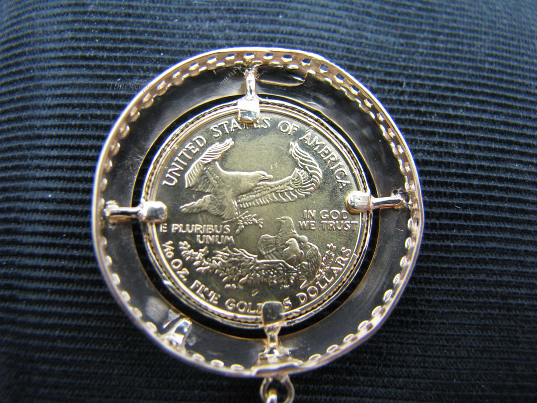 a972 14k Yellow Gold Seed Pearl $5 US Coin Pendant