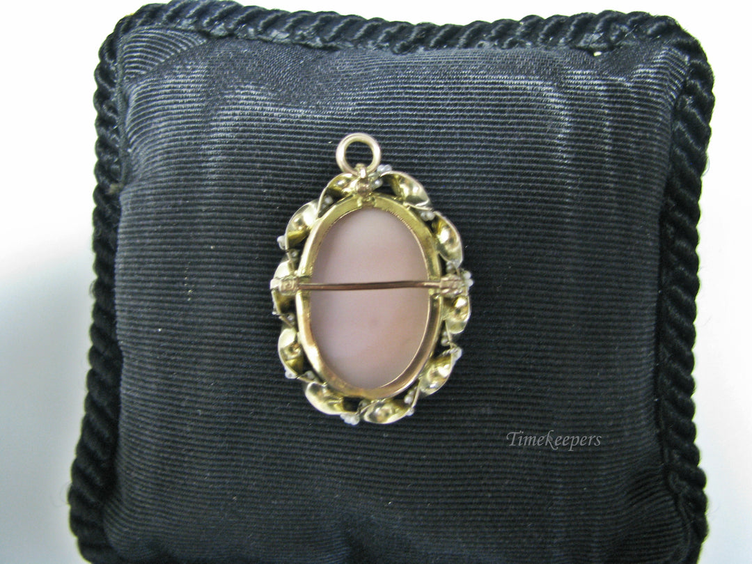 H047 Gorgeous Cameo Pendant/Pin with Pearls in 14k Yellow Gold