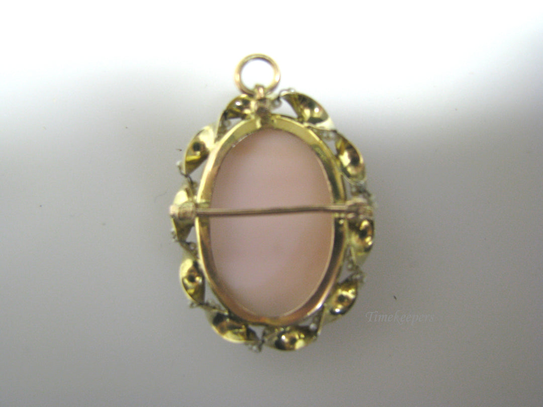 H047 Gorgeous Cameo Pendant/Pin with Pearls in 14k Yellow Gold