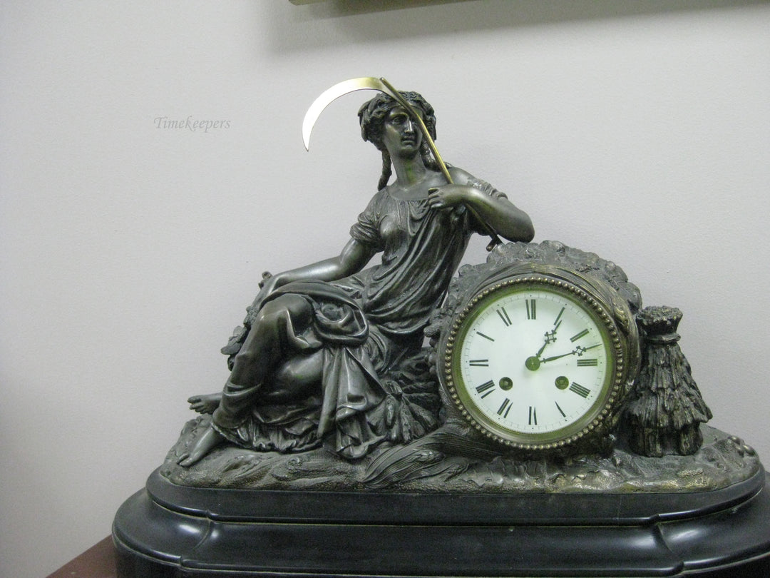 G183 1800s French Marble Base Statue Clock