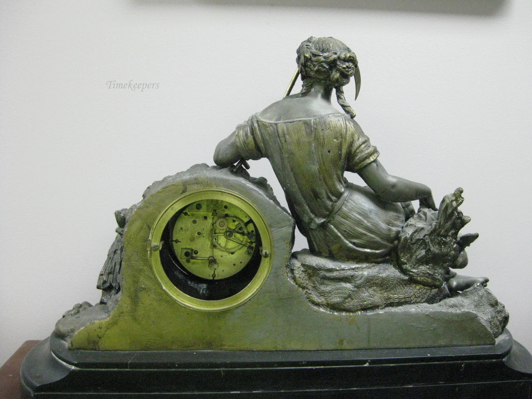 G183 1800s French Marble Base Statue Clock