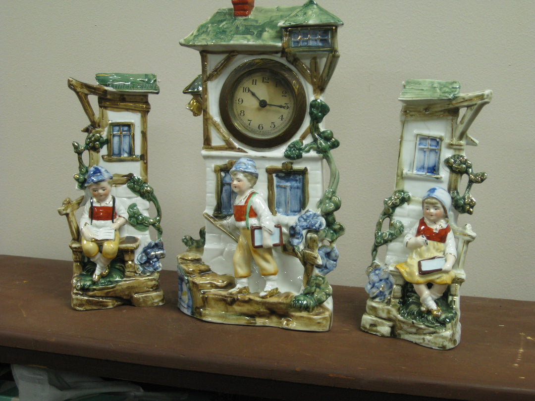 g210 1920s 3 piece German Miniature Statue Clock