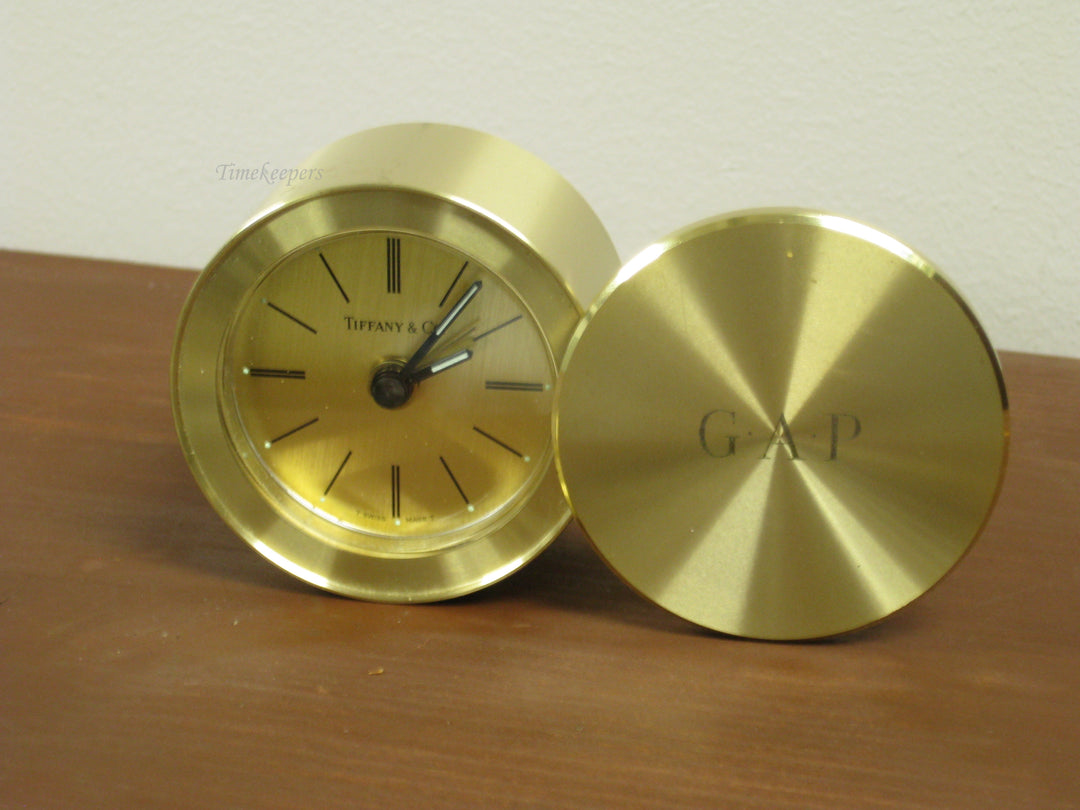 g211 (2) 1990s Tiffany & Co Brass Miniature Alarm Clocks