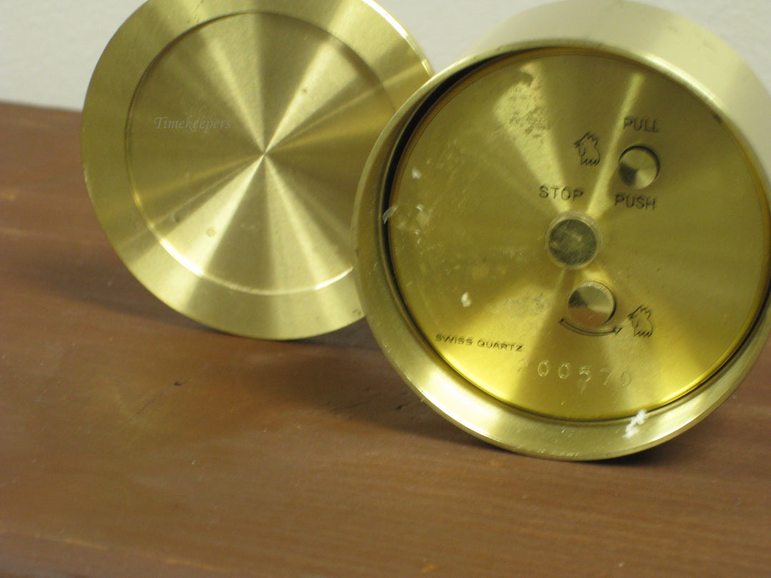 g211 (2) 1990s Tiffany & Co Brass Miniature Alarm Clocks