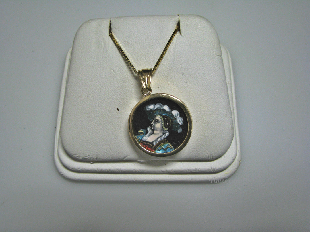 H066 Unique Painted Enamel Cameo Necklace in 14k Yellow Gold