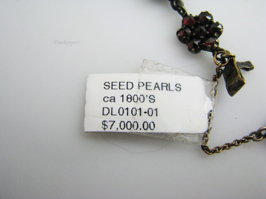 b581 Vintage Vermeil Bohemian Garnet and Seed Pearl Necklace