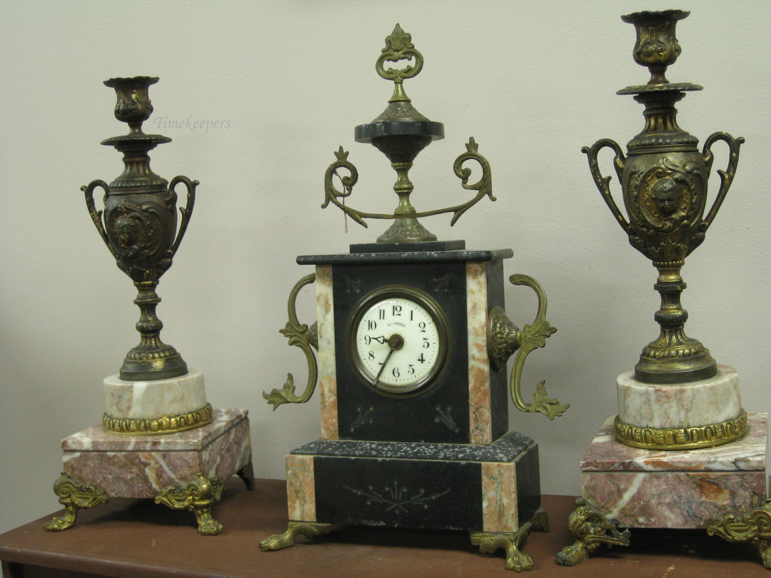 g225 French Marble Clock With Candlesticks