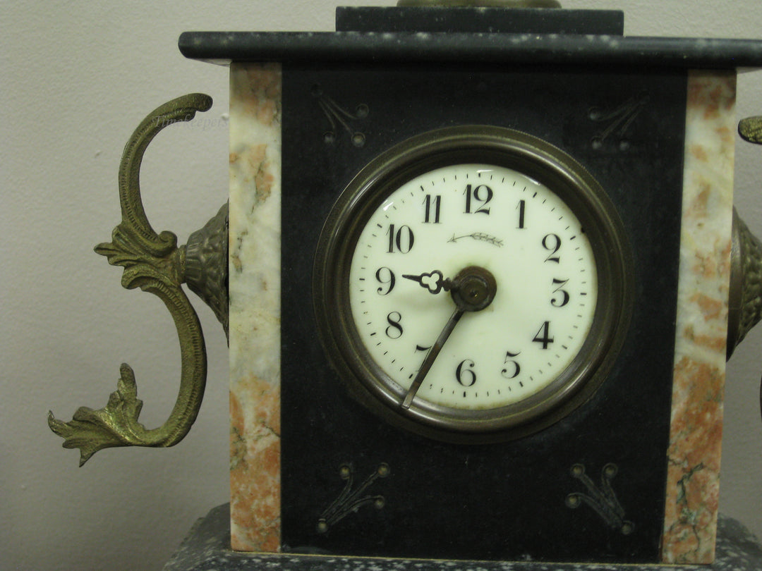 g225 French Marble Clock With Candlesticks