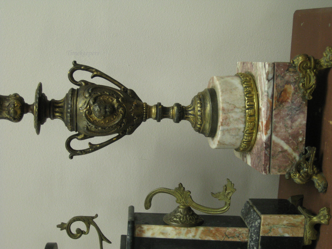 g225 French Marble Clock With Candlesticks