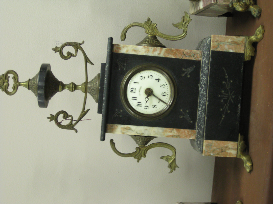 g225 French Marble Clock With Candlesticks