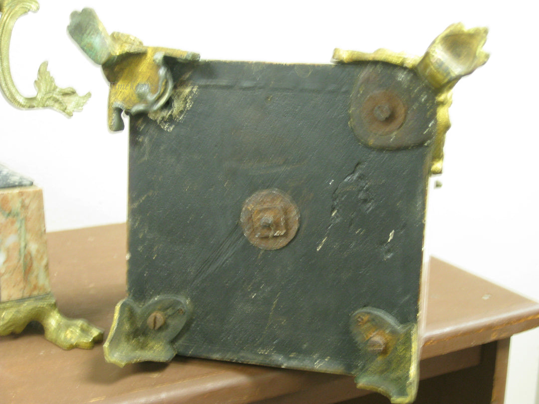 g225 French Marble Clock With Candlesticks