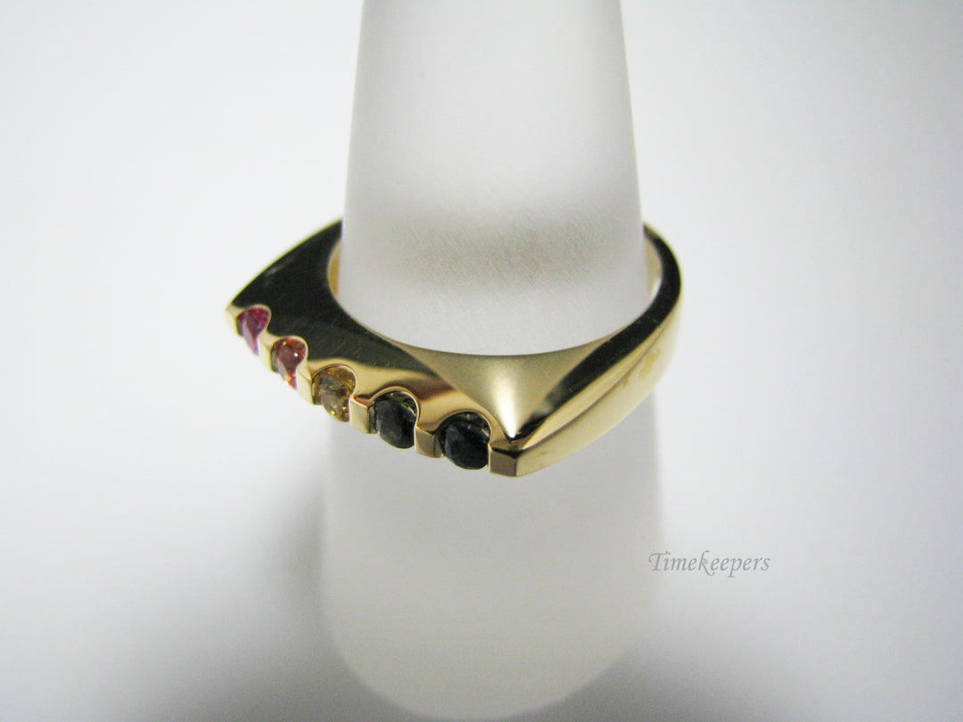 c966 Unique Channel Set Rainbow Sapphires Ring in 18k Yellow Gold