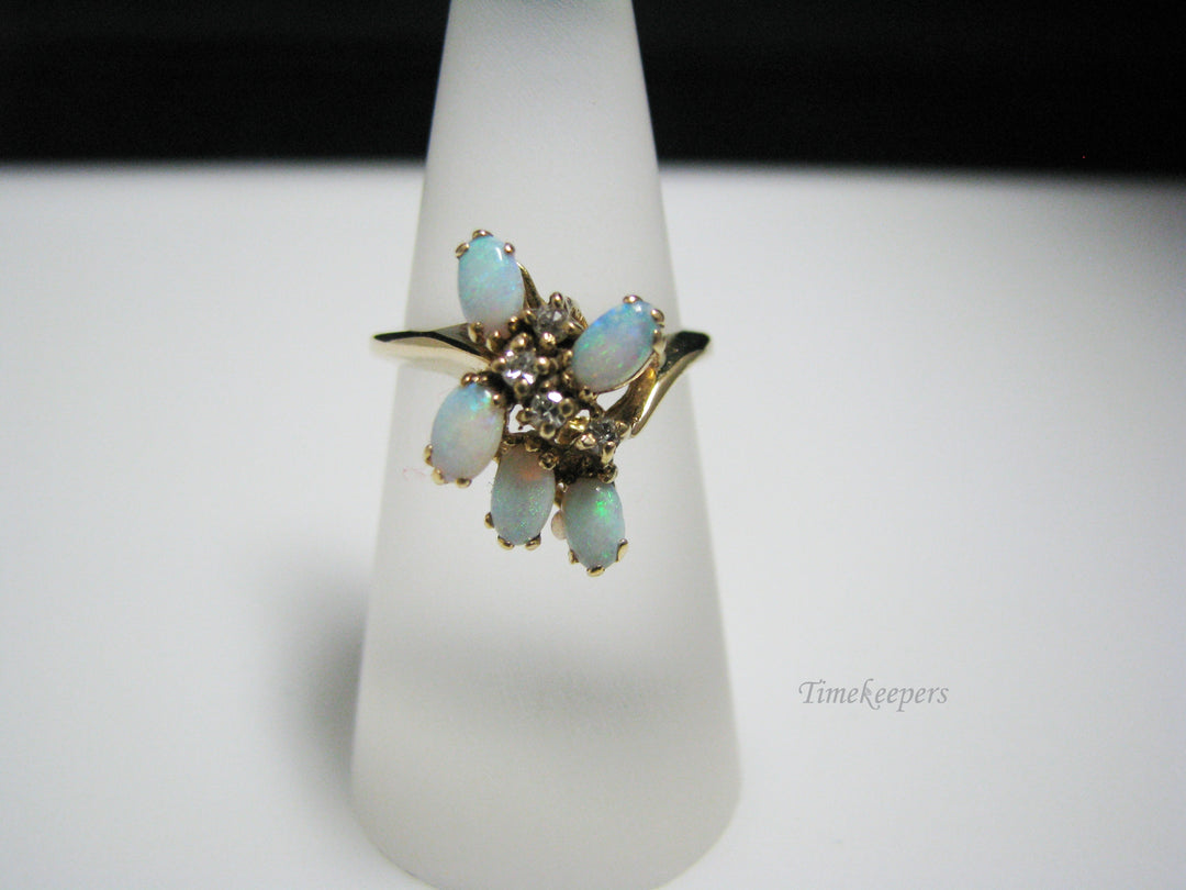 c968 Beautiful Ring with 5 Oval Opals and 4 Diamonds in 14k Yellow Gold