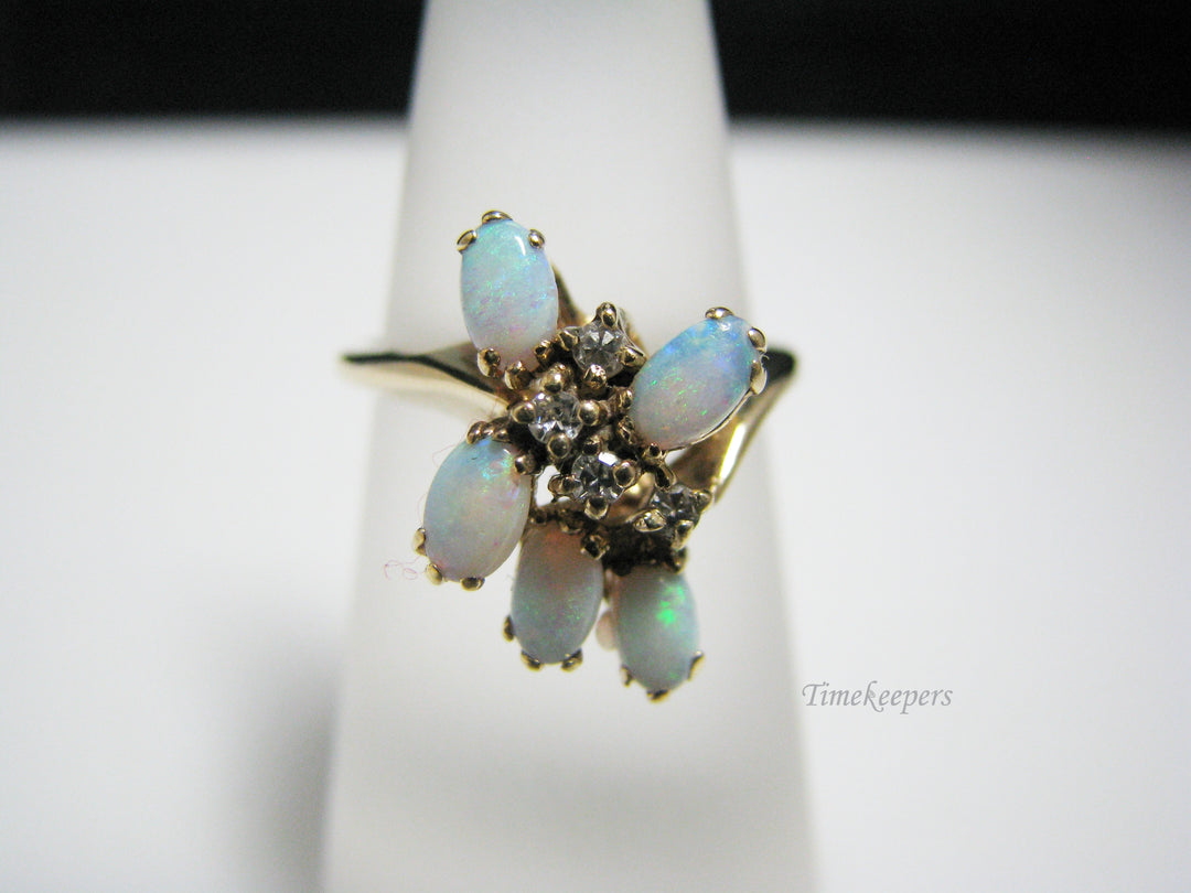 c968 Beautiful Ring with 5 Oval Opals and 4 Diamonds in 14k Yellow Gold