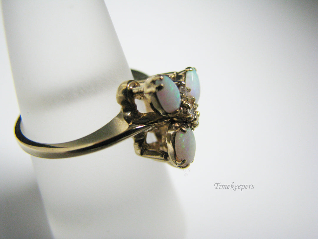 c968 Beautiful Ring with 5 Oval Opals and 4 Diamonds in 14k Yellow Gold