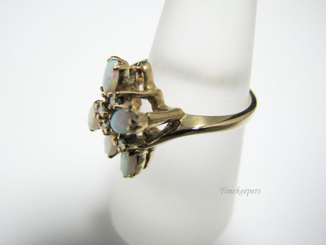 c968 Beautiful Ring with 5 Oval Opals and 4 Diamonds in 14k Yellow Gold