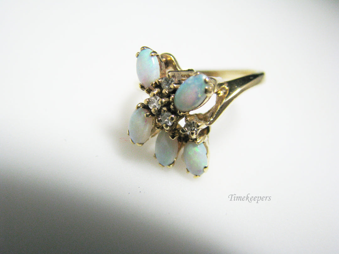 c968 Beautiful Ring with 5 Oval Opals and 4 Diamonds in 14k Yellow Gold